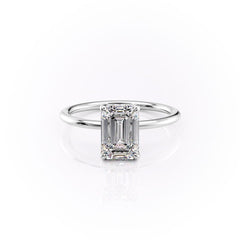 Auric Dawn Emerald 2.19 Carat VVS1 Lab-Grown Hidden Halo Engagement Ring in 18K White Gold Front View