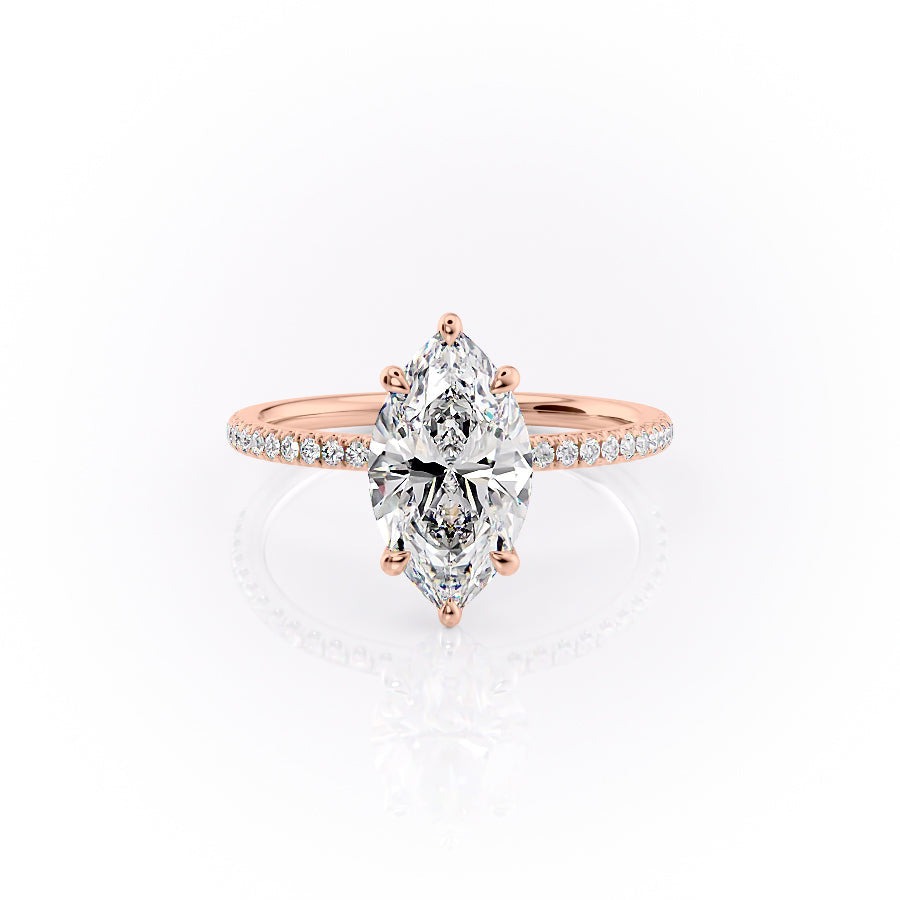 Aurora Beam 3.03 Carat VVS1 Lab-Grown Marquise Hidden Halo Pave Engagement Ring in 18K Rose Gold Front View