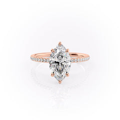 Aurora Beam 3.03 Carat VVS1 Lab-Grown Marquise Hidden Halo Pave Engagement Ring in 18K Rose Gold Front View