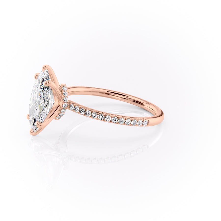 Aurora Beam 3.03 Carat VVS1 Lab-Grown Marquise Hidden Halo Pave Engagement Ring in 18K Rose Gold Left View