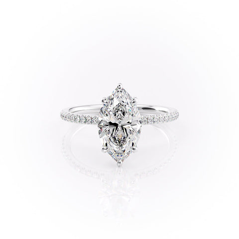 Aurora Beam 3.03 Carat VVS Lab-Grown Marquise Hidden Halo Pave Engagement Ring in 18K Gold