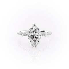 Aurora Beam 3.03 Carat VVS1 Lab-Grown Marquise Hidden Halo Pave Engagement Ring in 18K White Gold Front View