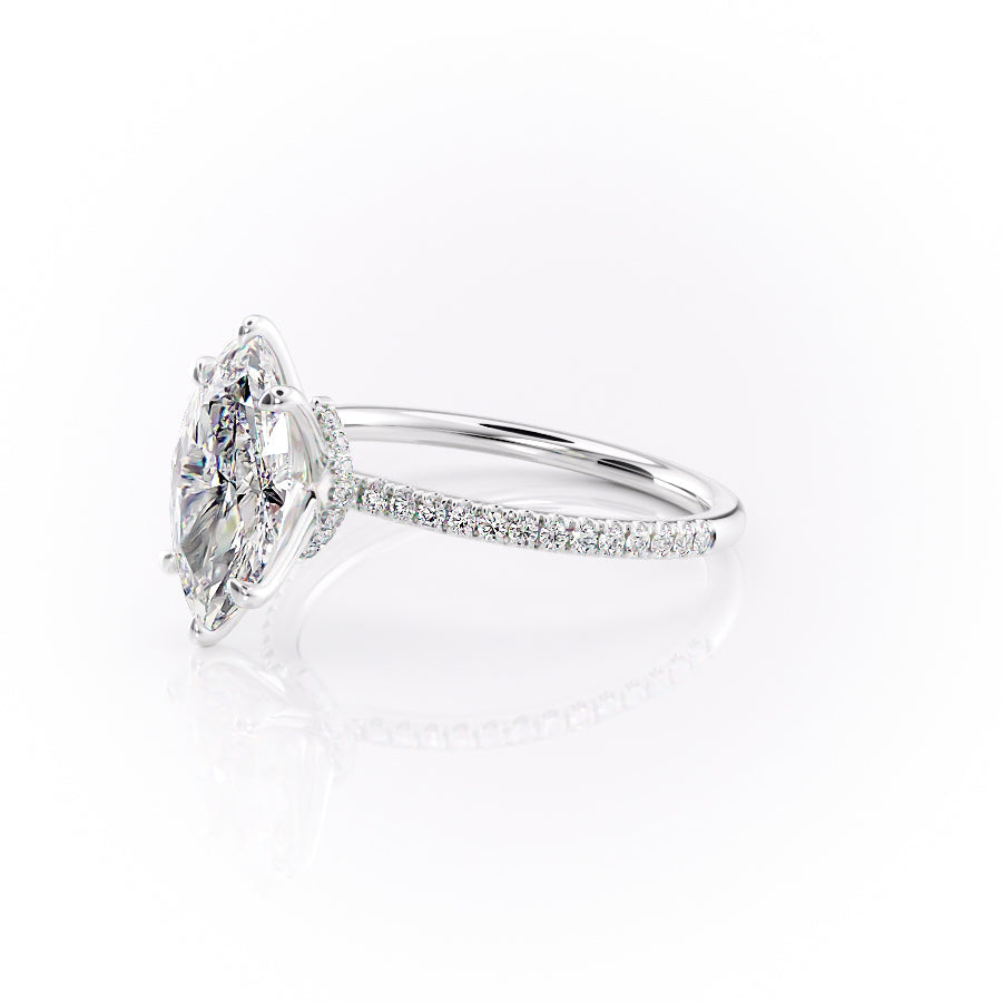Aurora Beam 3.03 Carat VVS1 Lab-Grown Marquise Hidden Halo Pave Engagement Ring in 18K White Gold Left View