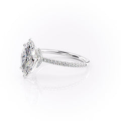 Aurora Beam 3.03 Carat VVS1 Lab-Grown Marquise Hidden Halo Pave Engagement Ring in 18K White Gold Left View