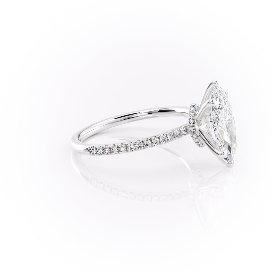 Aurora Beam 3.03 Carat VVS1 Lab-Grown Marquise Hidden Halo Pave Engagement Ring in 18K White Gold Right View
