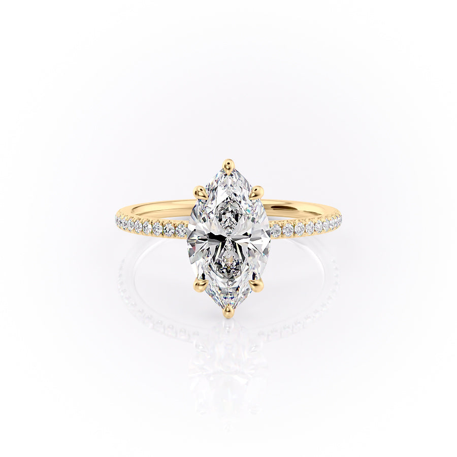 Aurora Beam 3.03 Carat VVS1 Lab-Grown Marquise Hidden Halo Pave Engagement Ring in 18K Yellow Gold Front View