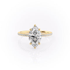 Aurora Beam 3.03 Carat VVS1 Lab-Grown Marquise Hidden Halo Pave Engagement Ring in 18K Yellow Gold Front View