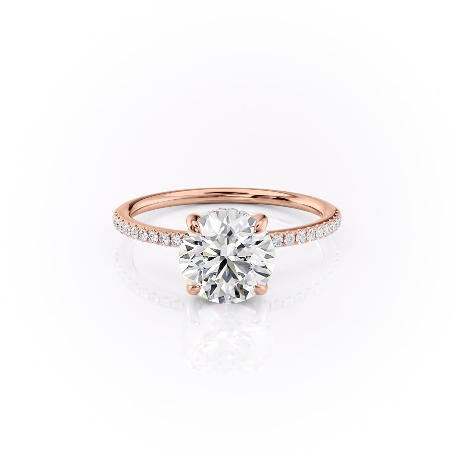Aurora Circle 1 Carat VVS1 Lab-Grown Hidden Halo Pave Engagement Ring in 18K Rose Gold Front View