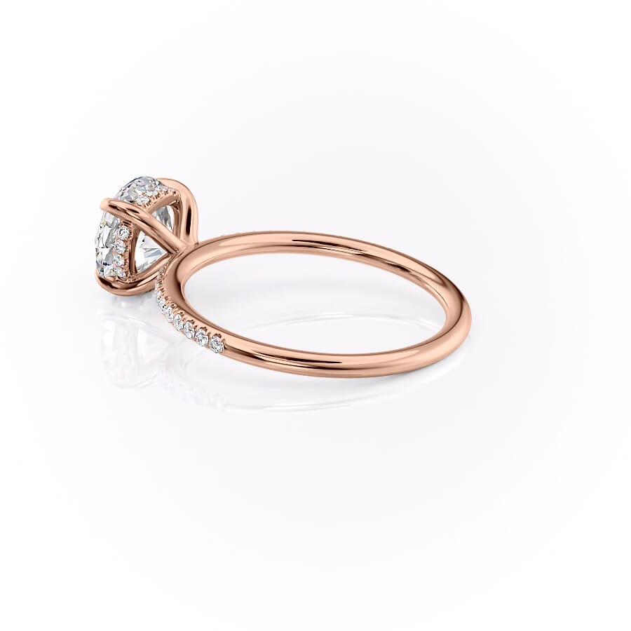 Aurora Circle 1 Carat VVS1 Lab-Grown Hidden Halo Pave Engagement Ring in 18K Rose Gold Left Side Cross View