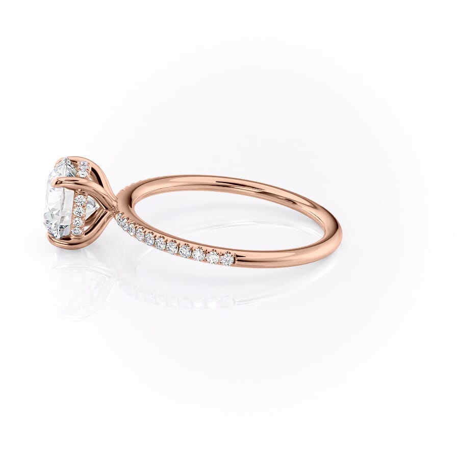 Aurora Circle 1 Carat VVS1 Lab-Grown Hidden Halo Pave Engagement Ring in 18K Rose Gold Left Side View