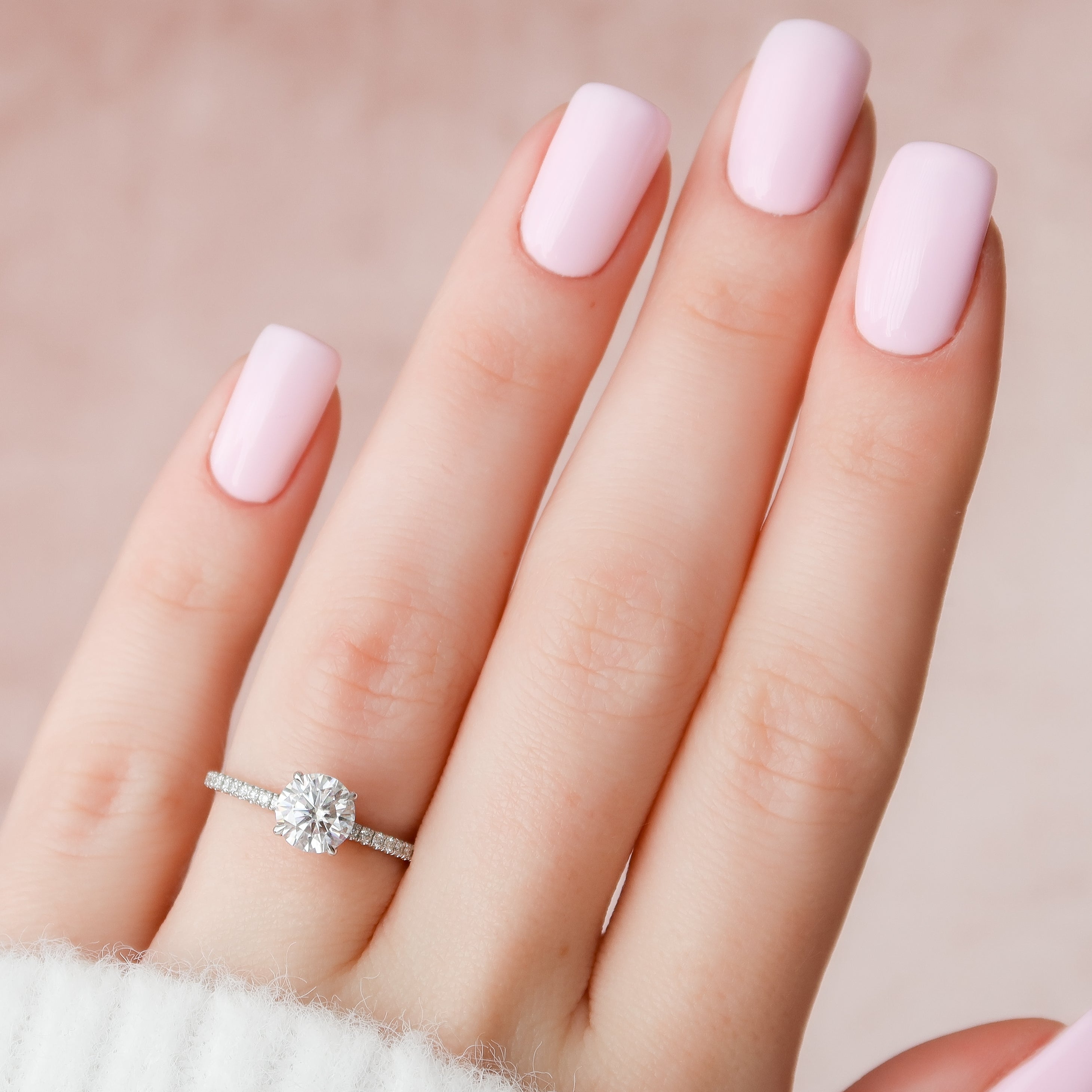 Aurora Circle 1 Carat VVS1 Lab-Grown Hidden Halo Pave Engagement Ring in 18K White Gold Finger View 