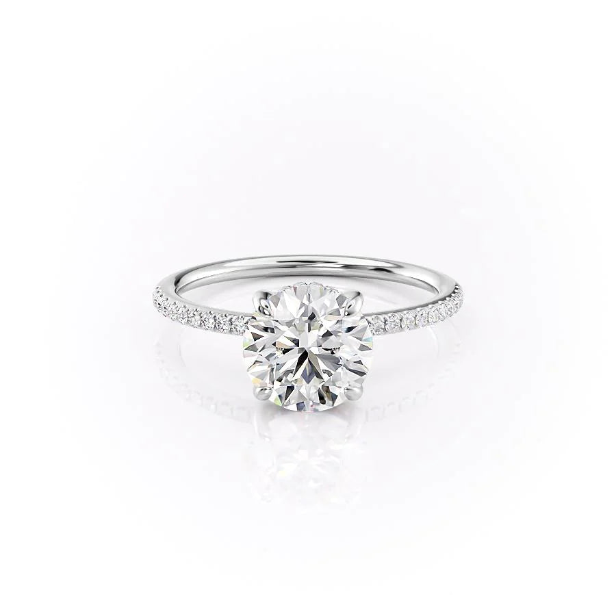 Aurora Circle 1 Carat VVS1 Lab-Grown Hidden Halo Pave Engagement Ring in 18K White Gold Front View