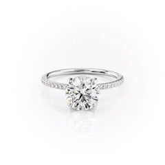 Aurora Circle 1 Carat VVS1 Lab-Grown Hidden Halo Pave Engagement Ring in 18K White Gold Front View