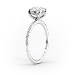 Aurora Circle 1 Carat VVS1 Lab-Grown Hidden Halo Pave Engagement Ring in 18K White Gold Standing View