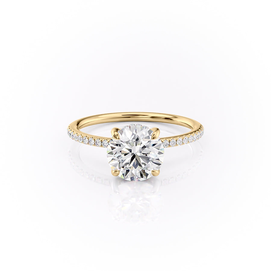Aurora Circle 1 Carat VVS1 Lab-Grown Hidden Halo Pave Engagement Ring in 18K Yellow Gold Front View