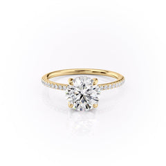 Aurora Circle 1 Carat VVS1 Lab-Grown Hidden Halo Pave Engagement Ring in 18K Yellow Gold Front View