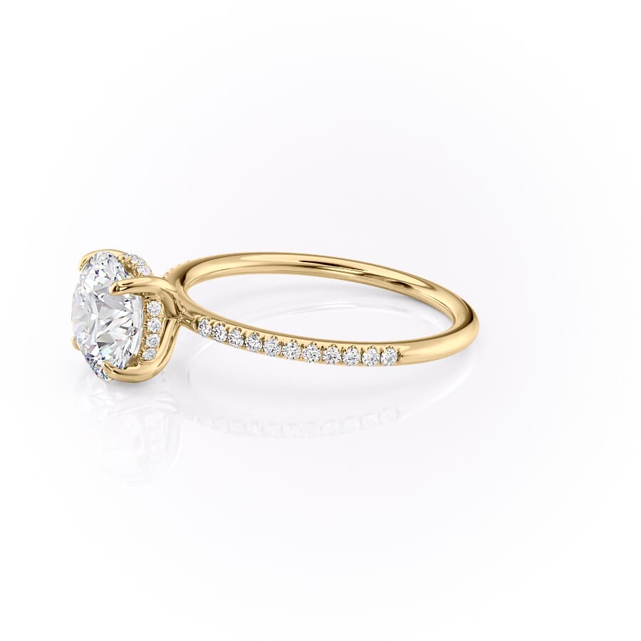 Aurora Circle 1 Carat VVS1 Lab-Grown Hidden Halo Pave Engagement Ring in 18K Yellow Gold Left Side View