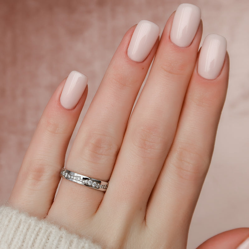 Aurora Flow VVS1 Lab-Grown Half Eternity Wedding Band in 18K White Gold Fingers  View