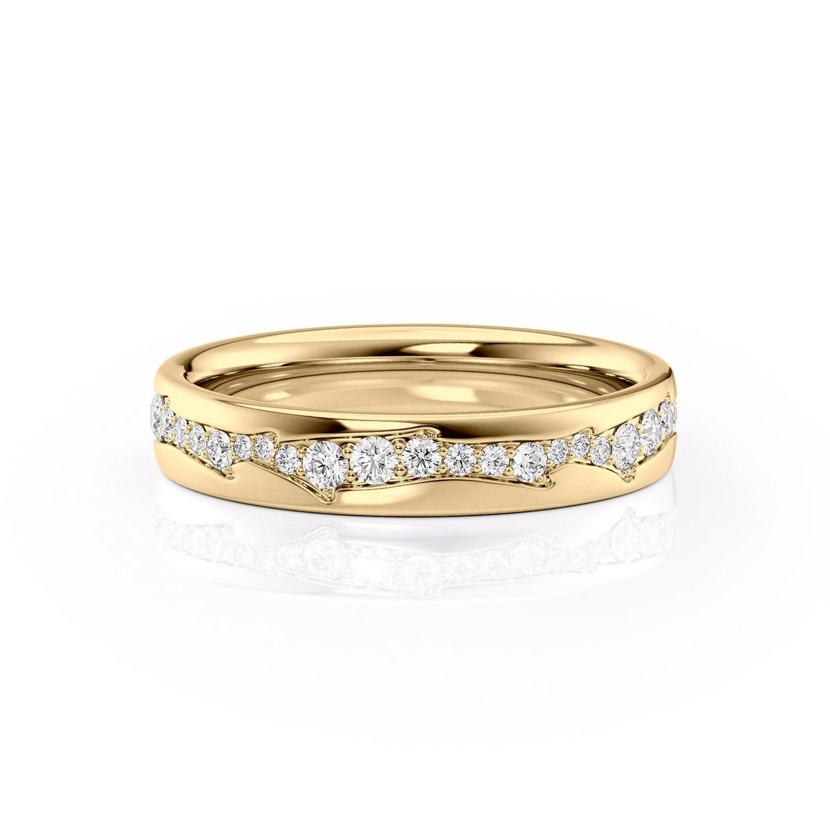 Aurora Flow VVS1 Lab-Grown Half Eternity Wedding Band in 18K Yellow Gold Front View