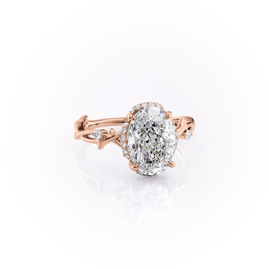 Aurora Halo 1.50 Carat VVS1 Lab‑Grown Oval Halo Engagement Ring in 18K Rose Gold Front Cross View