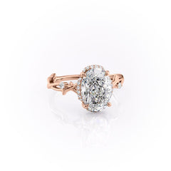 Aurora Halo 1.50 Carat VVS1 Lab‑Grown Oval Halo Engagement Ring in 18K Rose Gold Front Cross View