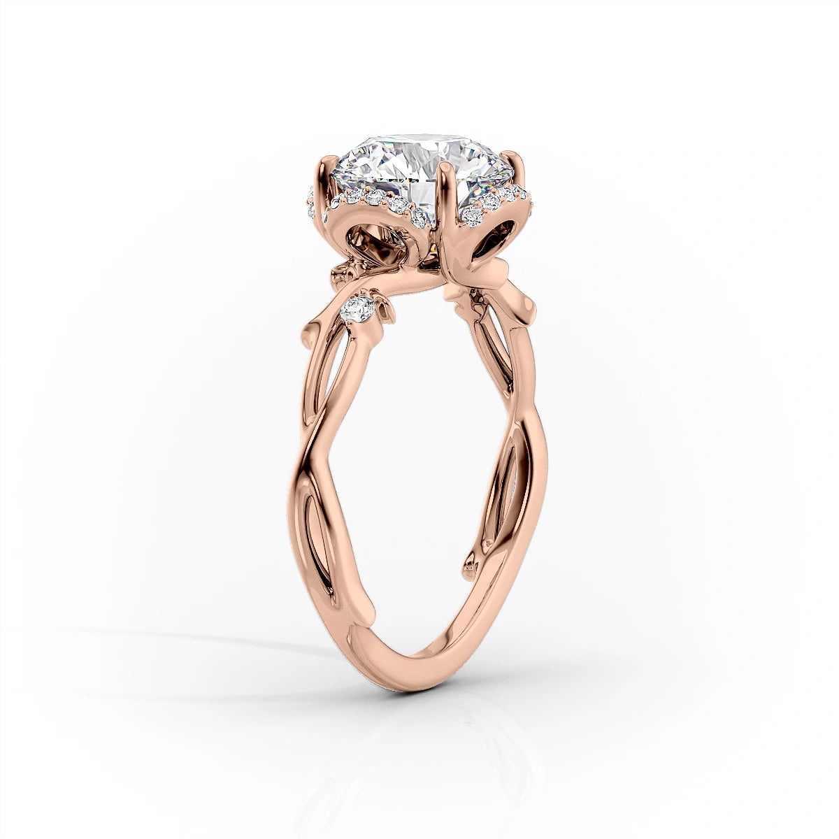 Aurora Halo 1.50 Carat VVS1 Lab‑Grown Oval Halo Engagement Ring in 18K Rose Gold Front Standing View