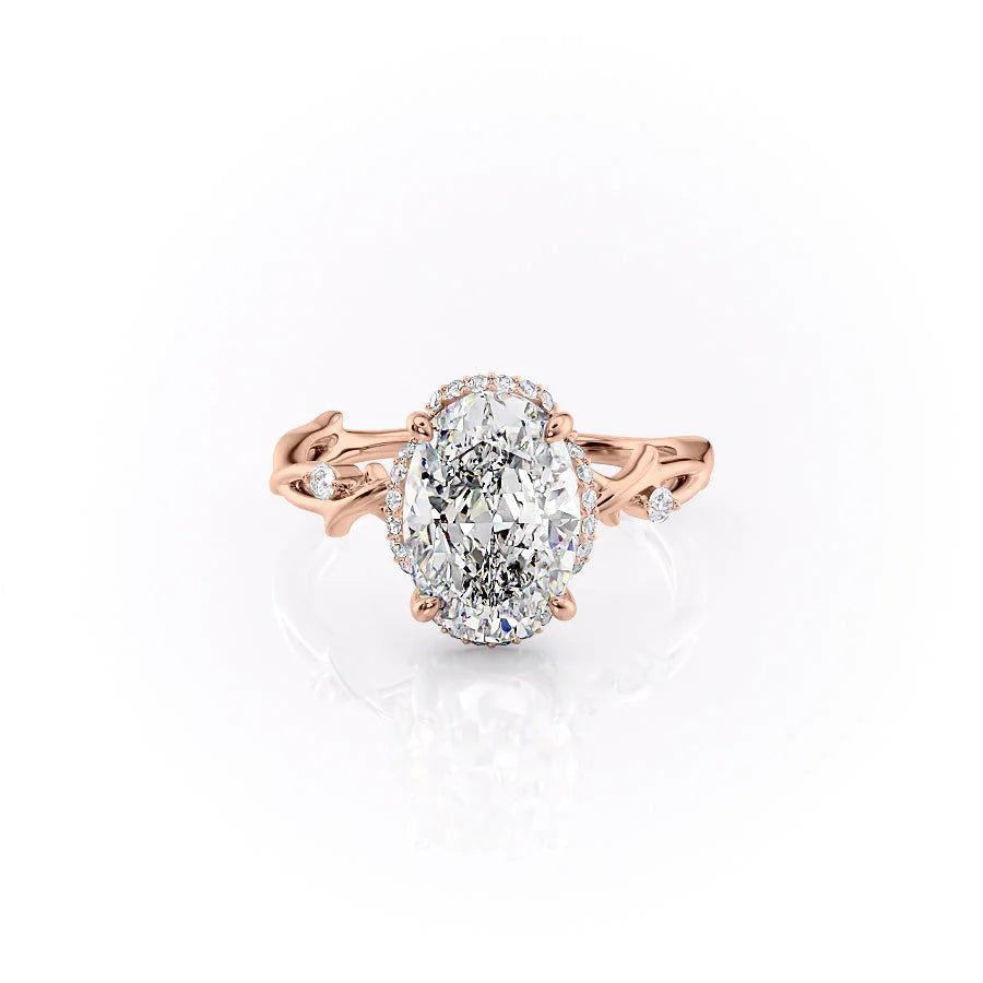 Aurora Halo 1.50 Carat VVS1 Lab‑Grown Oval Halo Engagement Ring in 18K Rose Gold Front View