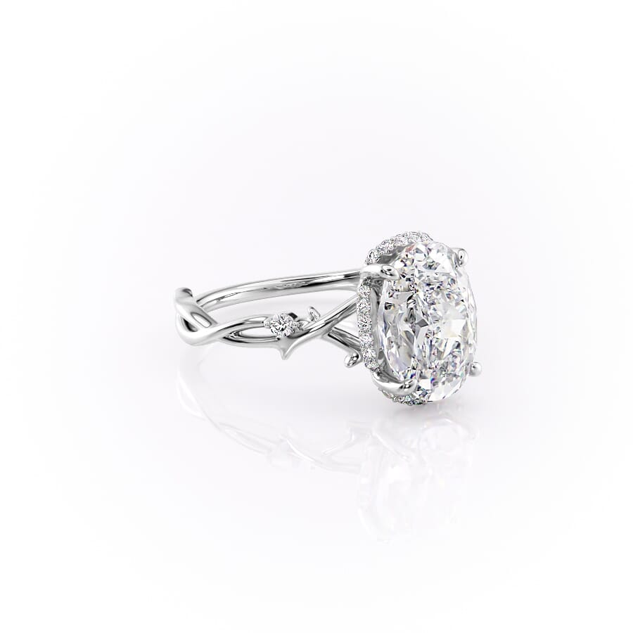 Aurora Halo 1.50 Carat VVS1 Lab‑Grown Oval Halo Engagement Ring in 18K White Gold Front Cross View