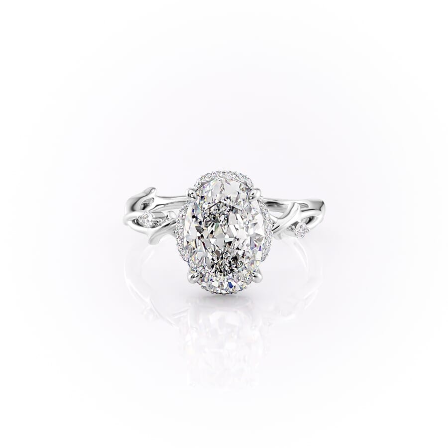 Aurora Halo 1.50 Carat VVS1 Lab‑Grown Oval Halo Engagement Ring in 18K White Gold Front View

