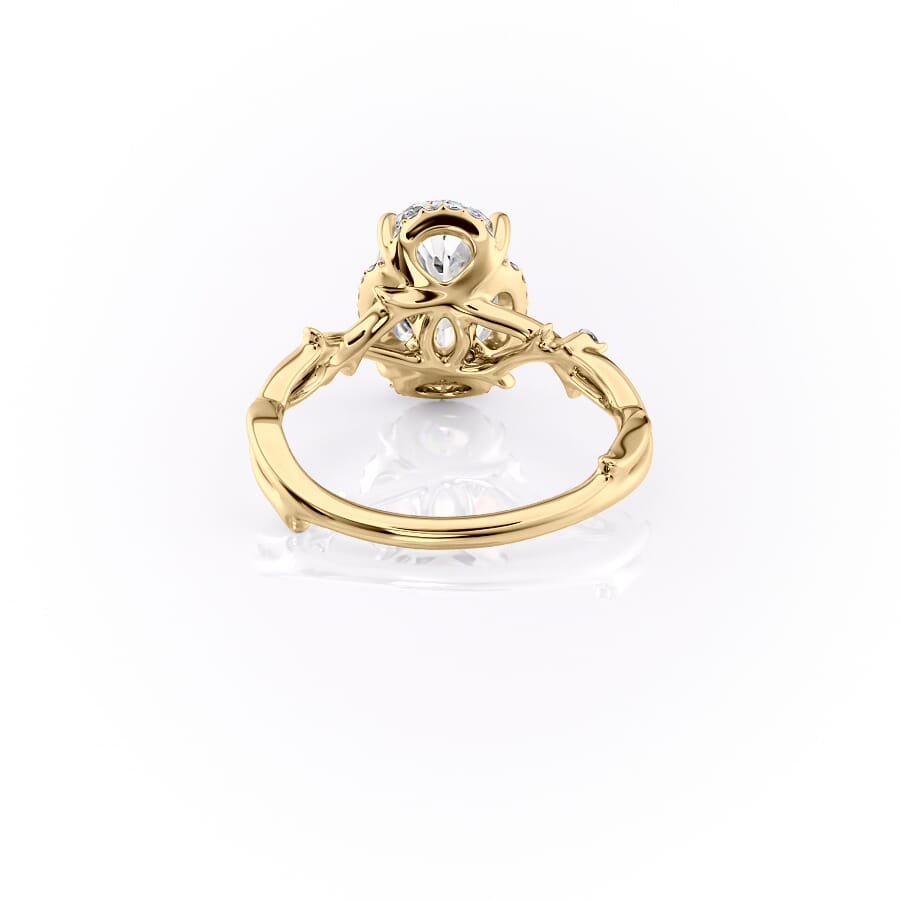 Aurora Halo 1.50 Carat VVS1 Lab‑Grown Oval Halo Engagement Ring in 18K Yellow Gold Back View