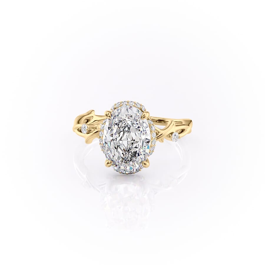 Aurora Halo 1.50 Carat VVS1 Lab‑Grown Oval Halo Engagement Ring in 18K Yellow Gold Front View