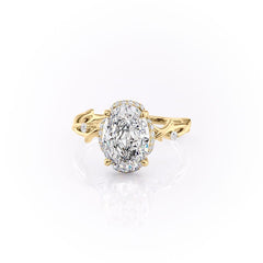 Aurora Halo 1.50 Carat VVS1 Lab‑Grown Oval Halo Engagement Ring in 18K Yellow Gold Front View