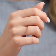 Bamboo Chic VVS1 Lab-Grown Half Eternity Wedding Ring in 18K Rose Gold Closeup  Finger View