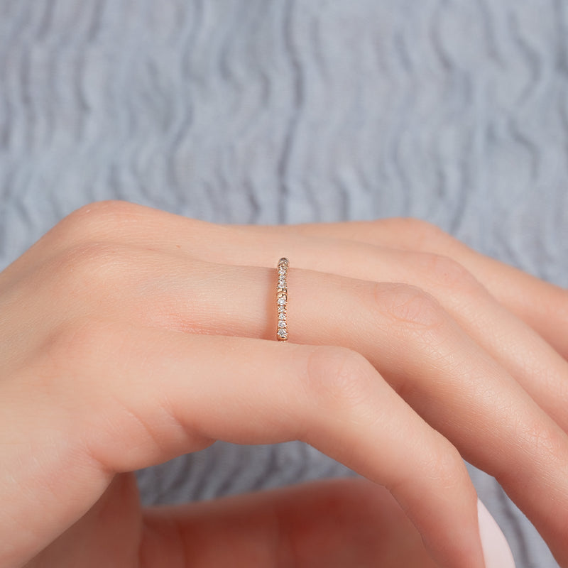 Bamboo Chic VVS1 Lab-Grown Half Eternity Wedding Ring in 18K Rose Gold  Finger View