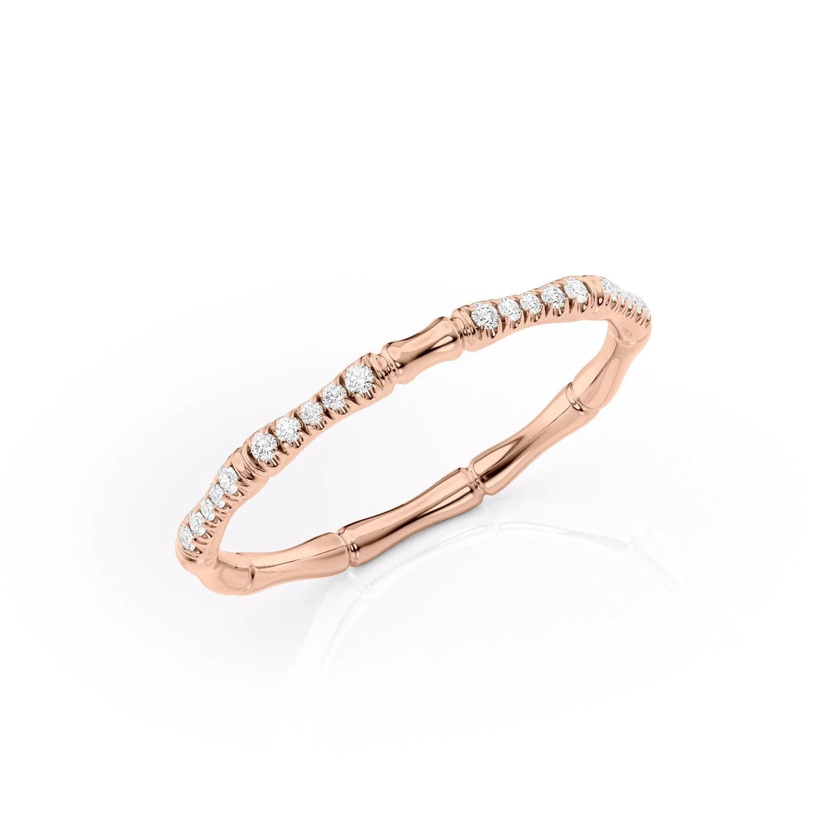 Bamboo Chic VVS1 Lab-Grown Half Eternity Wedding Ring in 18K Rose Gold  Standing View