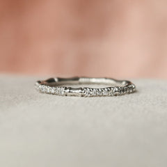Bamboo Chic VVS1 Lab-Grown Half Eternity Wedding Ring in 18K White Gold Closeup Front View