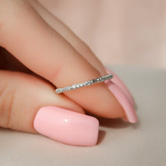 Bamboo Chic VVS1 Lab-Grown Half Eternity Wedding Ring in 18K White Gold  Finger View