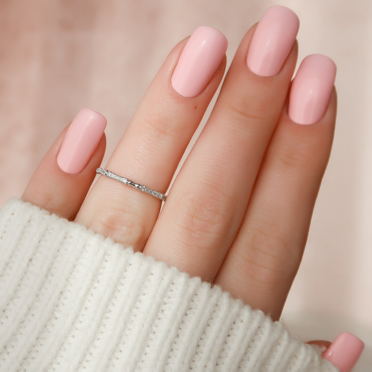 Bamboo Chic VVS1 Lab-Grown Half Eternity Wedding Ring in 18K White Gold  Hand View