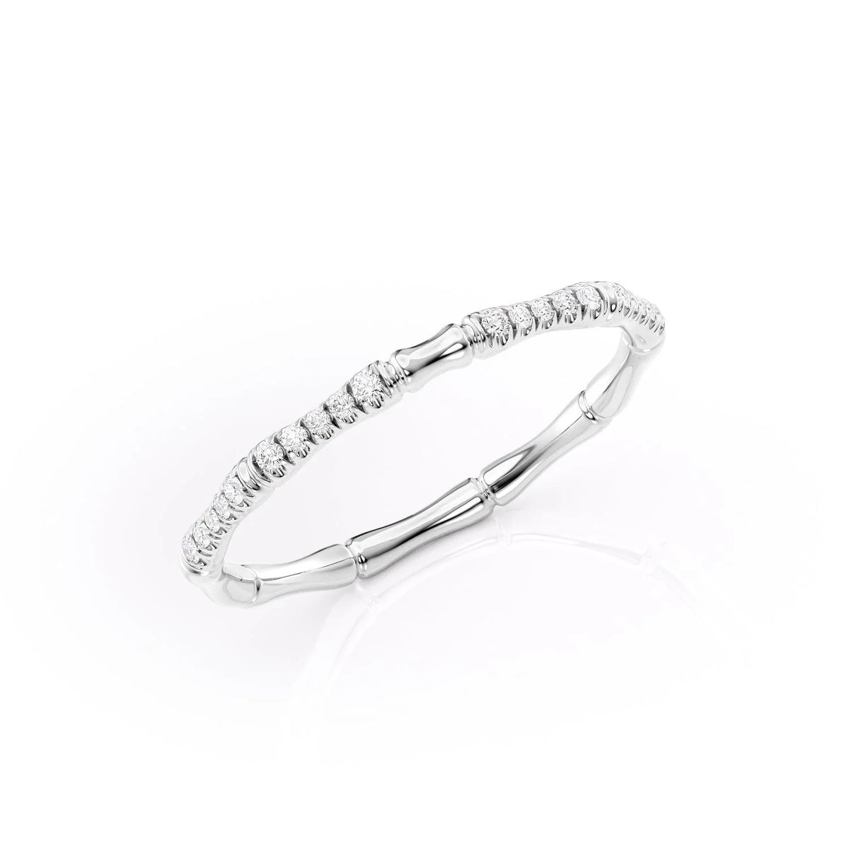 Bamboo Chic VVS1 Lab-Grown Half Eternity Wedding Ring in 18K White Gold  Standing View