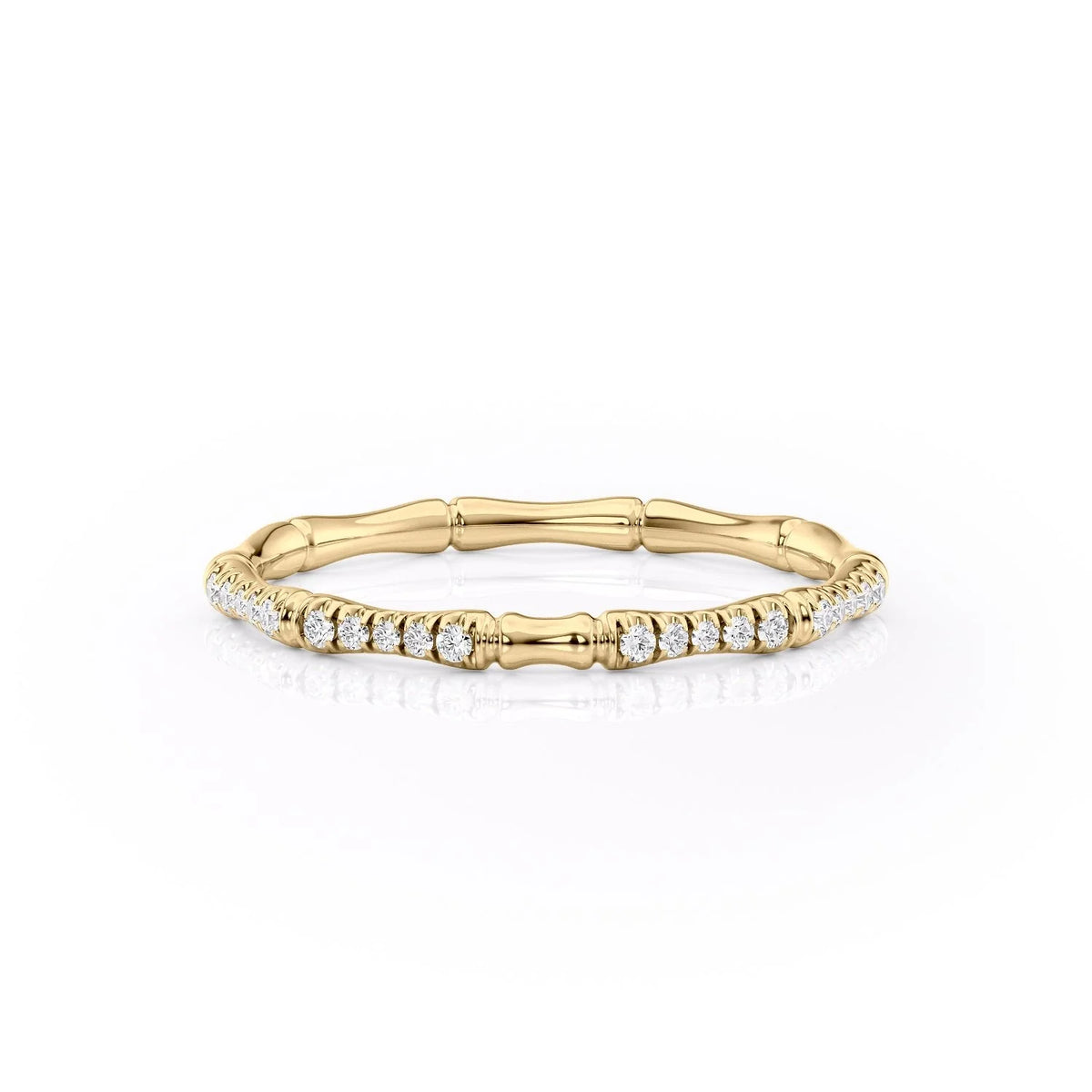 Bamboo Chic VVS1 Lab-Grown Half Eternity Wedding Ring in 18K Yellow Front View