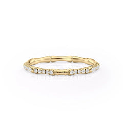 Bamboo Chic VVS1 Lab-Grown Half Eternity Wedding Ring in 18K Yellow Front View