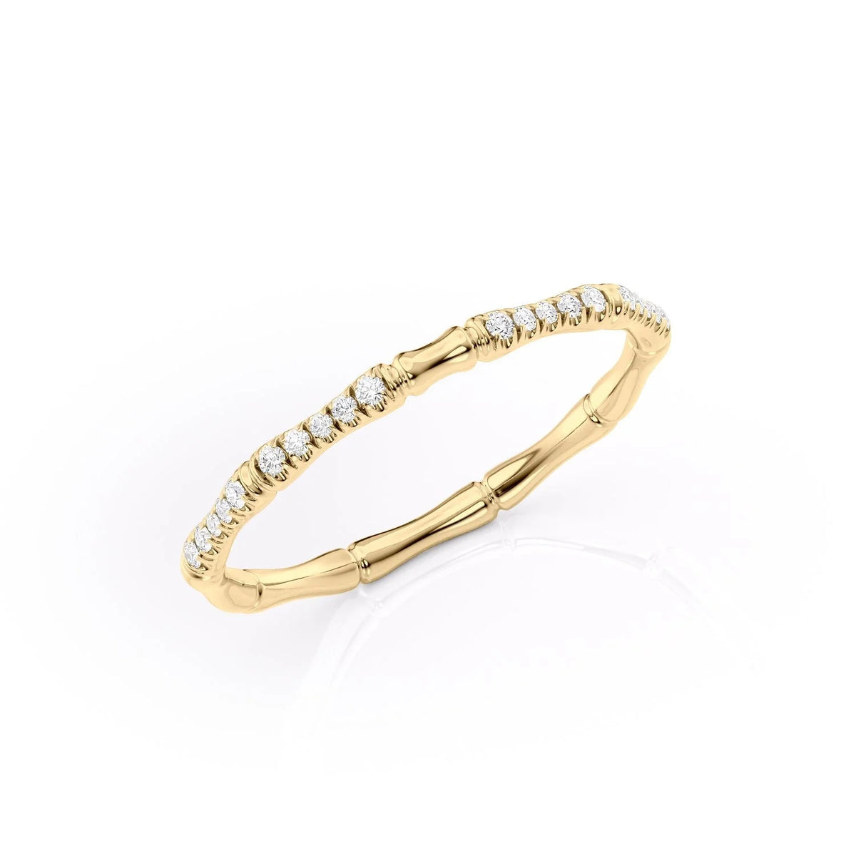 Bamboo Chic VVS1 Lab-Grown Half Eternity Wedding Ring in 18K Yellow Standing View