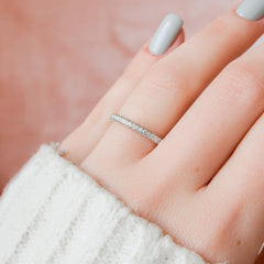 Brilliant Shine VVS1 Lab-Grown Half Eternity Wedding Band in 18K White Gold Closeup Finger View