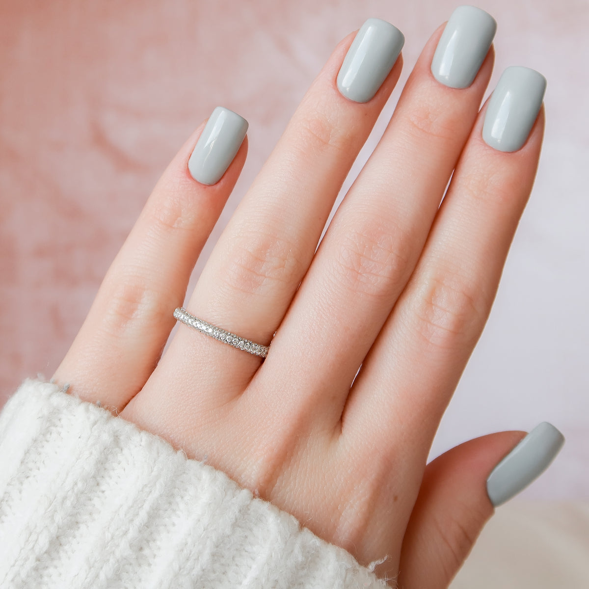 Brilliant Shine VVS1 Lab-Grown Half Eternity Wedding Band in 18K White Gold Finger View