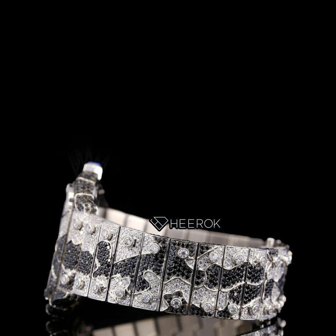 Cartier Santos Skeleton Dial Black and White Diamond Bezel Two Tone Bracelet Moissanite Diamond Front View