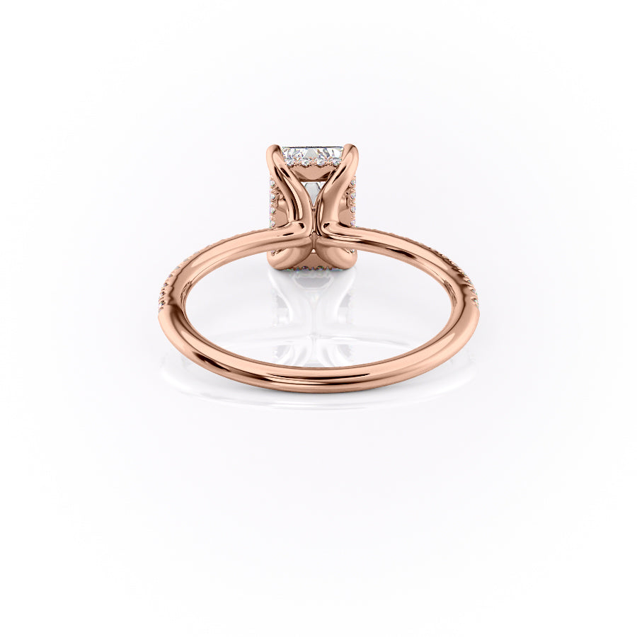 Cascade Steps 1.86 Carat VVS Lab-Grown Emerald Hidden Halo Pave Engagement Ring in 18K Rose Gold Back View 