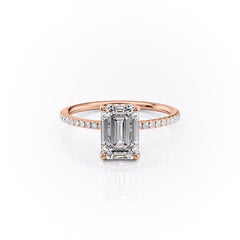 Cascade Steps 1.86 Carat VVS Lab-Grown Emerald Hidden Halo Pave Engagement Ring in 18K Rose Gold Front View 
