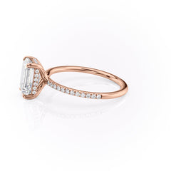 Cascade Steps 1.86 Carat VVS Lab-Grown Emerald Hidden Halo Pave Engagement Ring in 18K Rose Gold Left View 