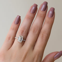 Cascade Steps 1.86 Carat VVS Lab-Grown Emerald Hidden Halo Pave Engagement Ring in 18K White Gold Finger View 