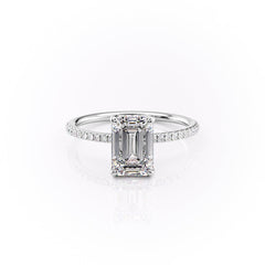 Cascade Steps 1.86 Carat VVS Lab-Grown Emerald Hidden Halo Pave Engagement Ring in 18K White Gold Front View